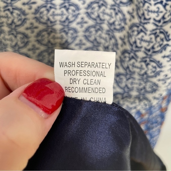 LA Soul Sleeveless Print Lined Dress w/Pockets Waist Tie Blue/Ivory/Red Size S - Picture 14 of 15